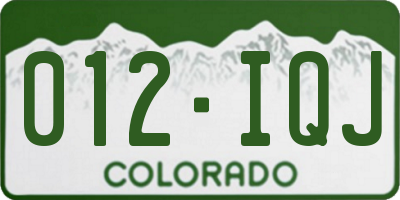 CO license plate 012IQJ