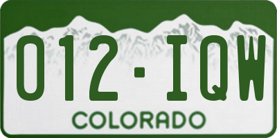 CO license plate 012IQW