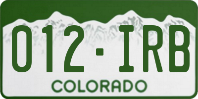CO license plate 012IRB