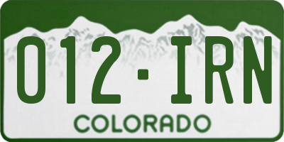 CO license plate 012IRN