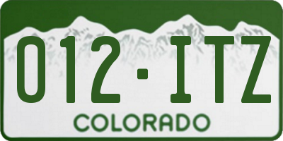 CO license plate 012ITZ