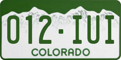 CO license plate 012IUI