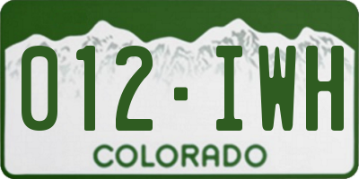CO license plate 012IWH