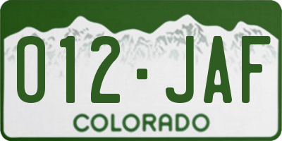 CO license plate 012JAF