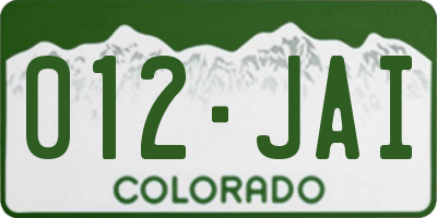 CO license plate 012JAI