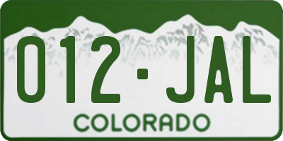 CO license plate 012JAL
