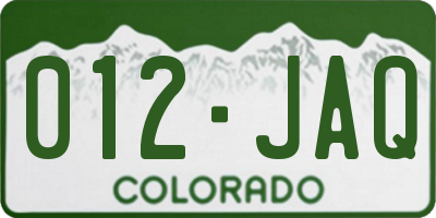 CO license plate 012JAQ