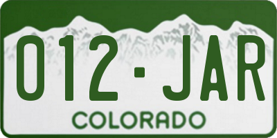 CO license plate 012JAR