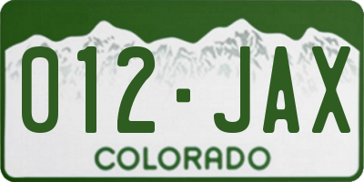 CO license plate 012JAX