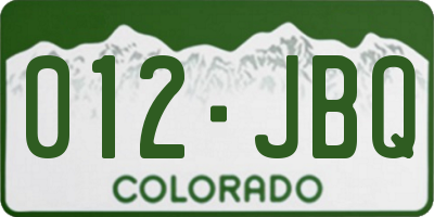 CO license plate 012JBQ
