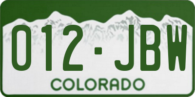 CO license plate 012JBW