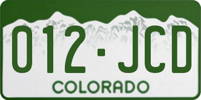 CO license plate 012JCD