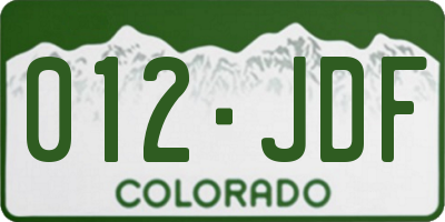 CO license plate 012JDF