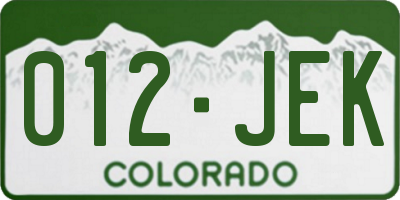 CO license plate 012JEK