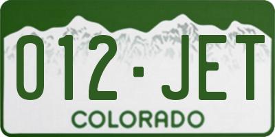 CO license plate 012JET