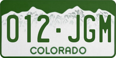 CO license plate 012JGM