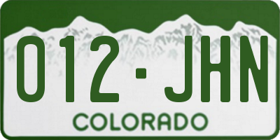 CO license plate 012JHN