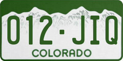CO license plate 012JIQ