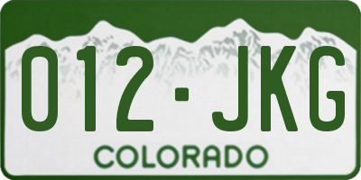 CO license plate 012JKG
