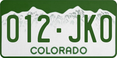 CO license plate 012JKO