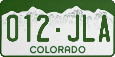 CO license plate 012JLA