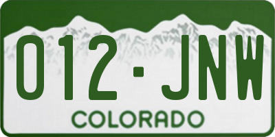 CO license plate 012JNW