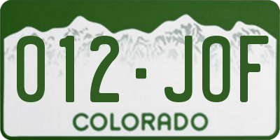 CO license plate 012JOF