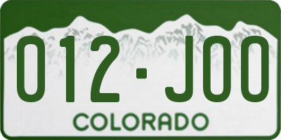 CO license plate 012JOO