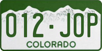 CO license plate 012JOP