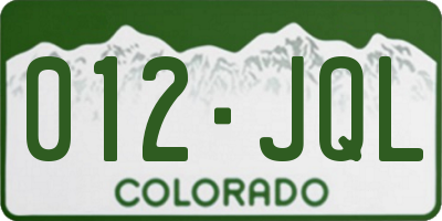 CO license plate 012JQL