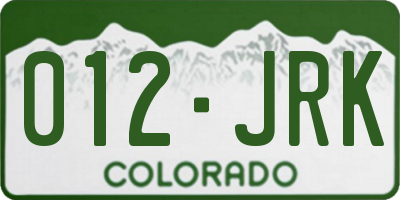 CO license plate 012JRK