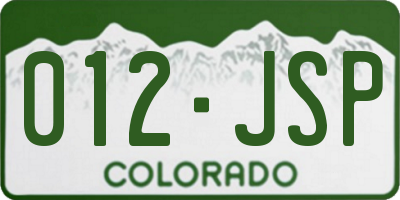 CO license plate 012JSP