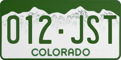 CO license plate 012JST