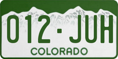 CO license plate 012JUH