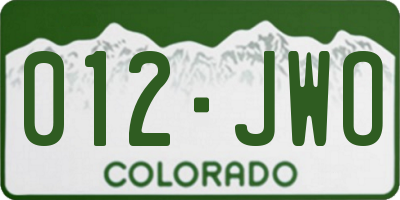 CO license plate 012JWO