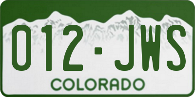CO license plate 012JWS
