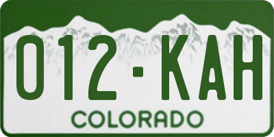 CO license plate 012KAH