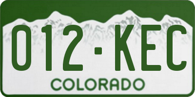 CO license plate 012KEC