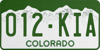 CO license plate 012KIA