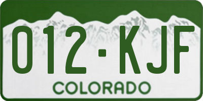 CO license plate 012KJF