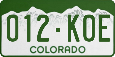 CO license plate 012KOE