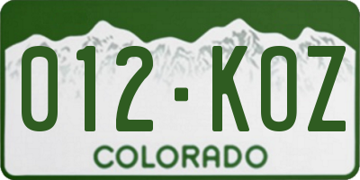 CO license plate 012KOZ