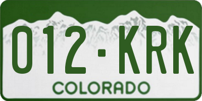 CO license plate 012KRK
