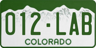 CO license plate 012LAB