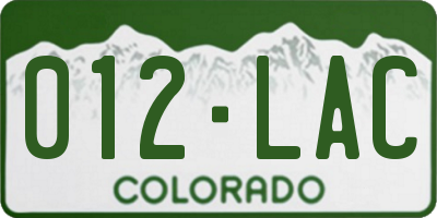 CO license plate 012LAC