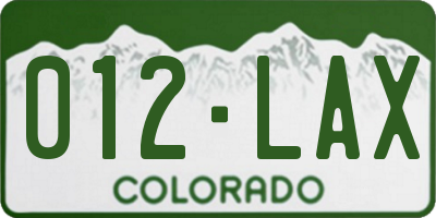 CO license plate 012LAX