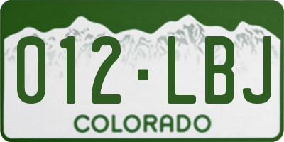 CO license plate 012LBJ