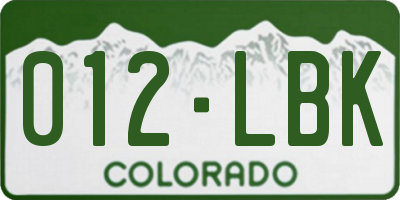 CO license plate 012LBK
