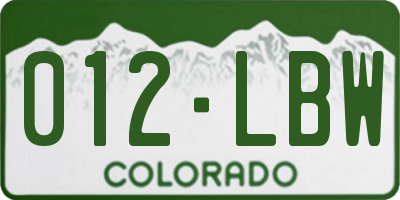 CO license plate 012LBW