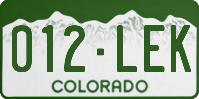 CO license plate 012LEK
